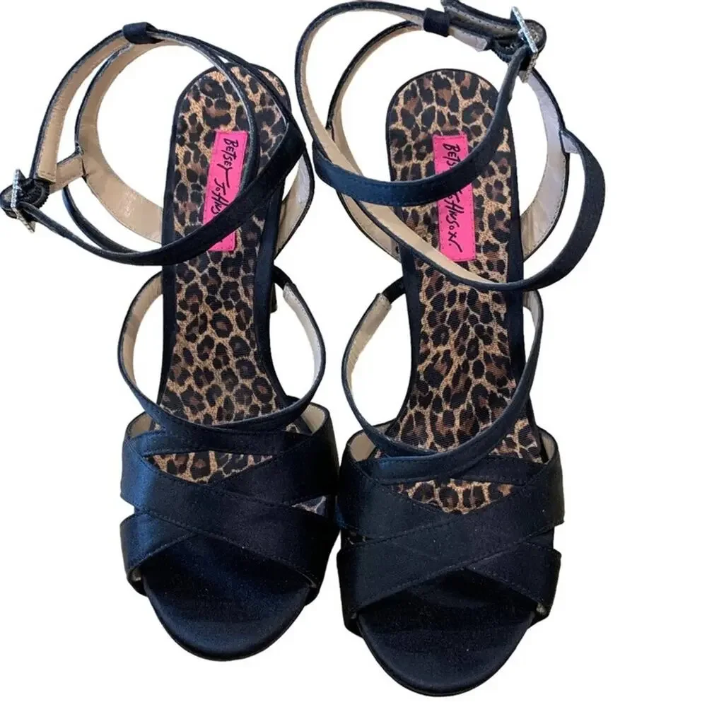 Betsy johnson stilettos open toe sling back ankle‎ strap shoes heels size 9.5 M